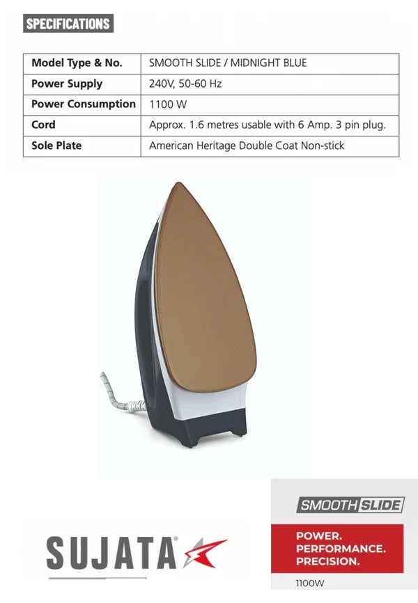 SUJATA Smooth Slide 1100watt 1100 W Dry Iron (MIDNIGHT BLUE)