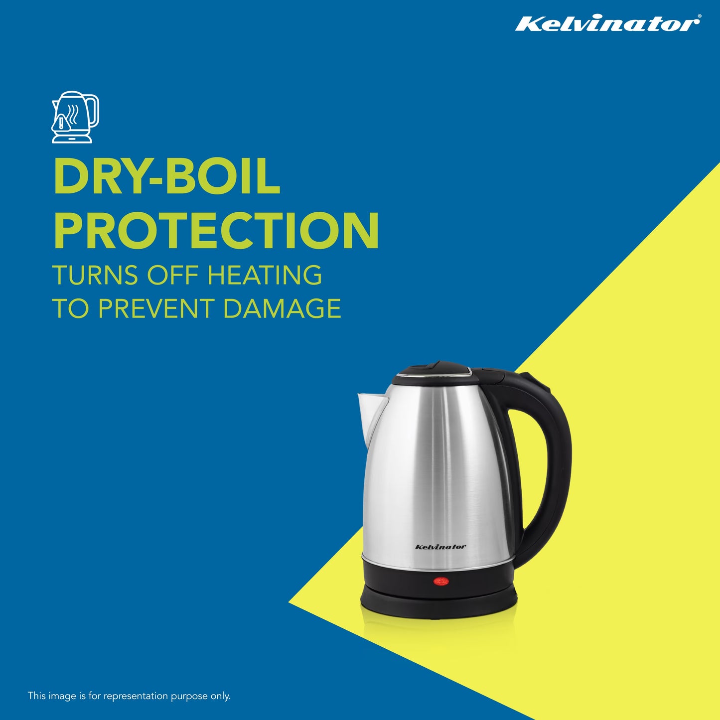 Kelvinator KEKS00118, 1.8 Liters, 1200 Watts, Stainless Steel Interior Electric Kettle, Water Level Indicator, LED Light, Dry Boil Protection, Auto Shut-off, 2 Years Warranty, Silver