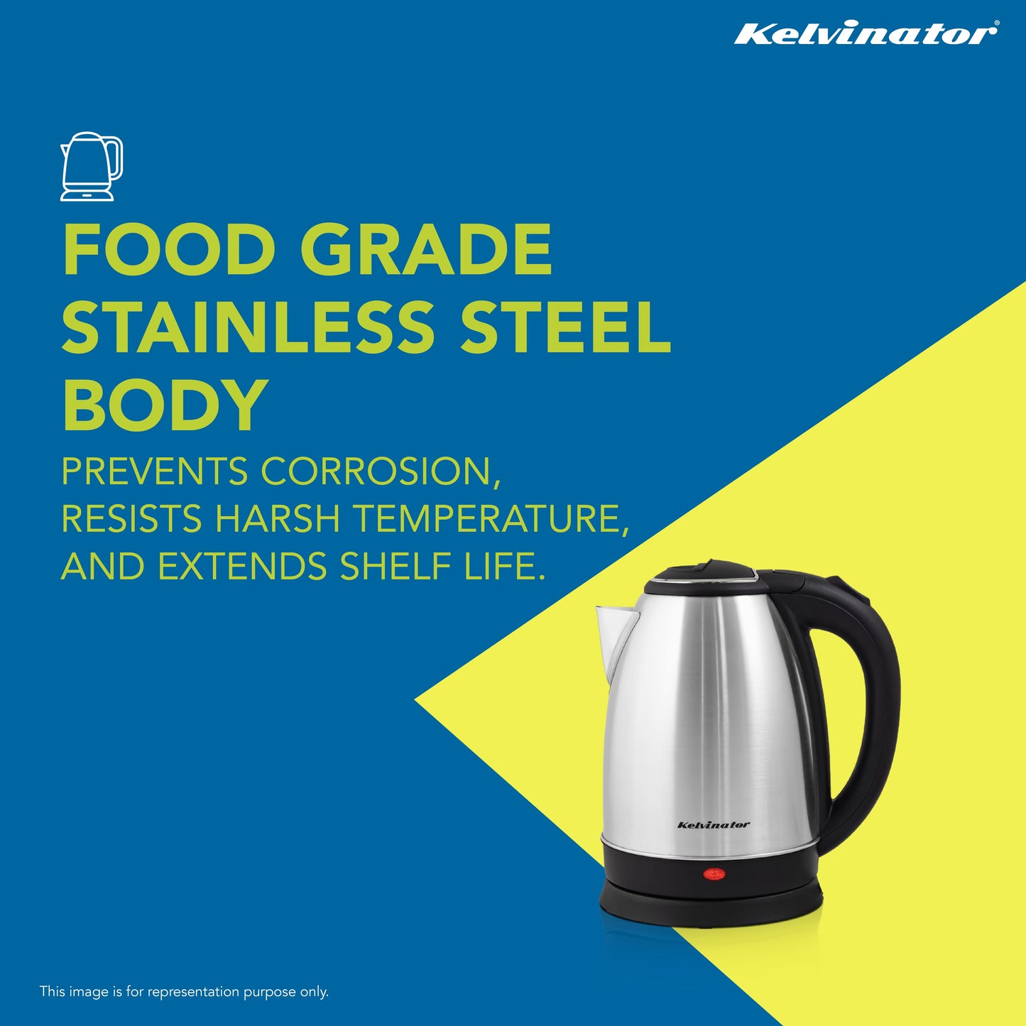 Kelvinator KEKS00118, 1.8 Liters, 1200 Watts, Stainless Steel Interior Electric Kettle, Water Level Indicator, LED Light, Dry Boil Protection, Auto Shut-off, 2 Years Warranty, Silver