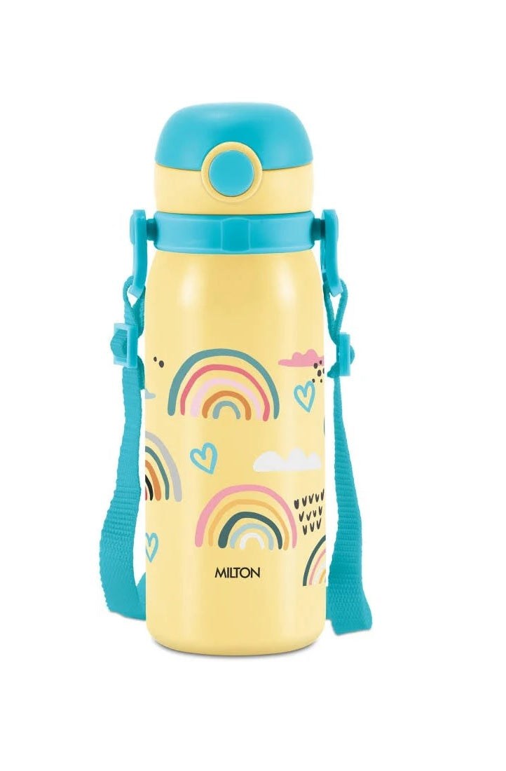 MILTON Companion 450 Insulated One Click Flip Lid Water Bottle 435ml with Straw Kids 435 ml Bottle (Pack of 1, Yellow, Plastic)