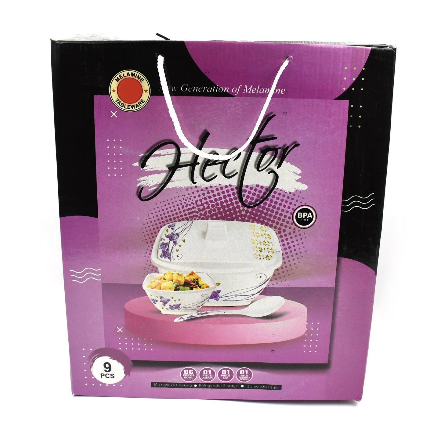 Hector 9-Piece Melamine Bowl Set with Lid and Serving Spoon - Floral Design