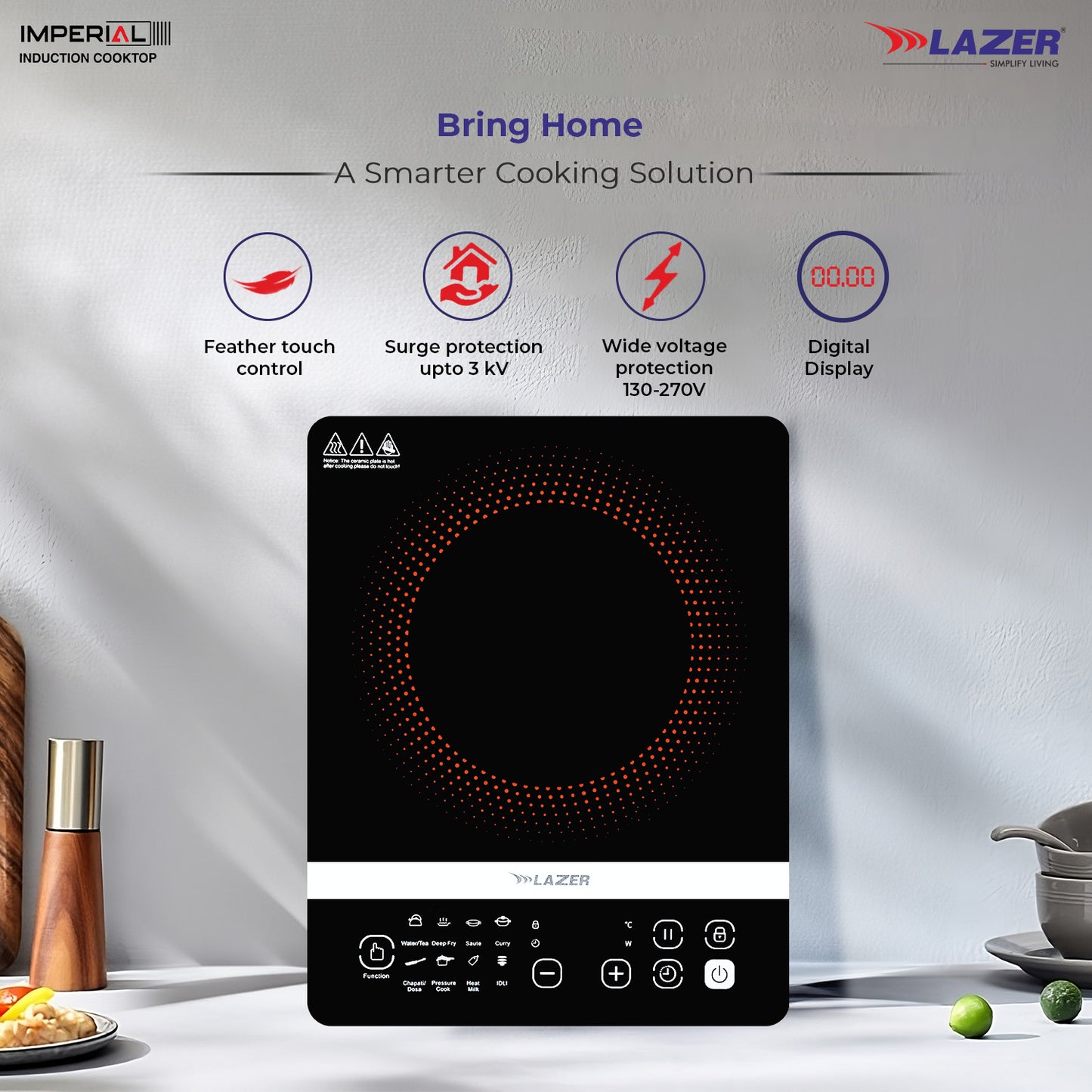 Lazer Imperial 2100 Watts Induction Cooktop | Automatic power |1 year warranty|Black