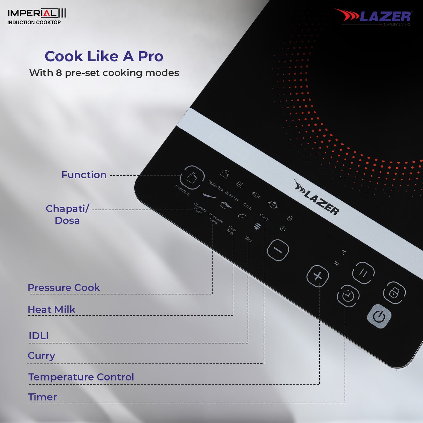 Lazer Imperial 2100 Watts Induction Cooktop | Automatic power |1 year warranty|Black
