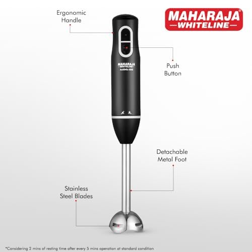 Maharaja Whiteline Actimix Hand Blender with Ergonomic Grip || Sharp Blades for Tough Blending || 2 Year Warranty, 600W (Black & Grey)