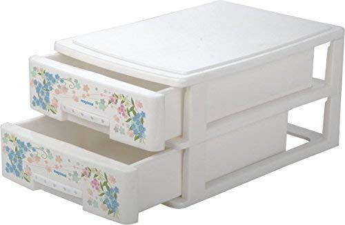 Nayasa Deluxe Plastic Rectangular 12 Tukins 2 Drawers (White, Small)