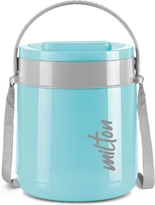 MILTON Classic Stainless Steel Tiffin With Lifter, 3 Container, 300 ml Each, Cyan | PU Insulated | Food Grade | Easy To Carry | Hot & Cold | Office | Outdoors | Food Grade