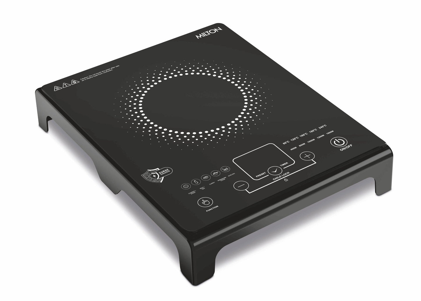 Milton Elio Elite Induction Cooktop 1600Watts || 5KV + Surge Protected Induction Cooktop, Heavy Duty Glass || Childlock Function || 3 Years Warranty On Coil