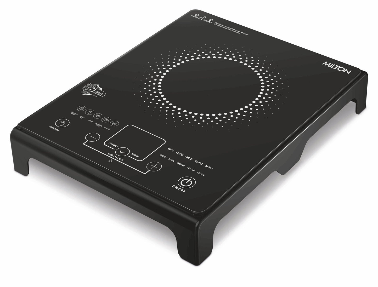 Milton Elio Elite Induction Cooktop 1600Watts || 5KV + Surge Protected Induction Cooktop, Heavy Duty Glass || Childlock Function || 3 Years Warranty On Coil
