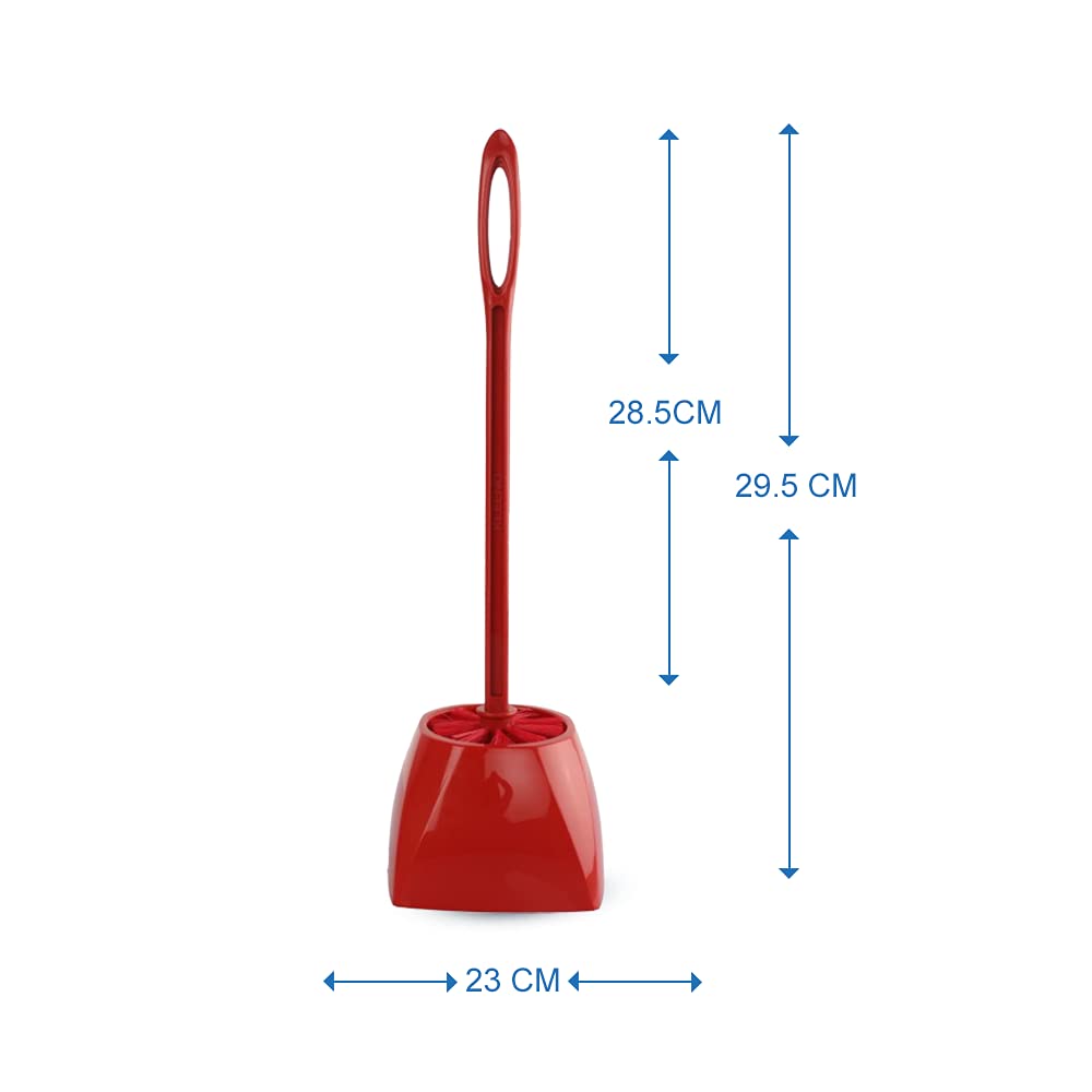 Kleeno by Cello Eco Round Toilet Brush with Stand, 1pc, Red
