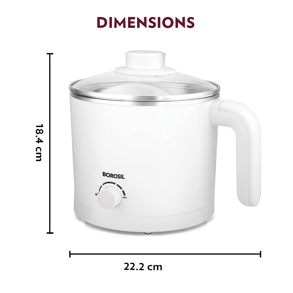 Borosil Cooltouch 1.2 L Electric Kettle, Stainless Steel Inner Body, Boil Water For Tea, Coffee, Soup, Noodles, White