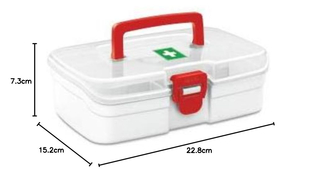 MILTON First Aid Box, Plastic Rectangular Medicine Box, Small Storage with Handle, Emergency Indoor Outdoor Medical Utility Cabinet Organizer, Transparent, Portable & Lockable Container