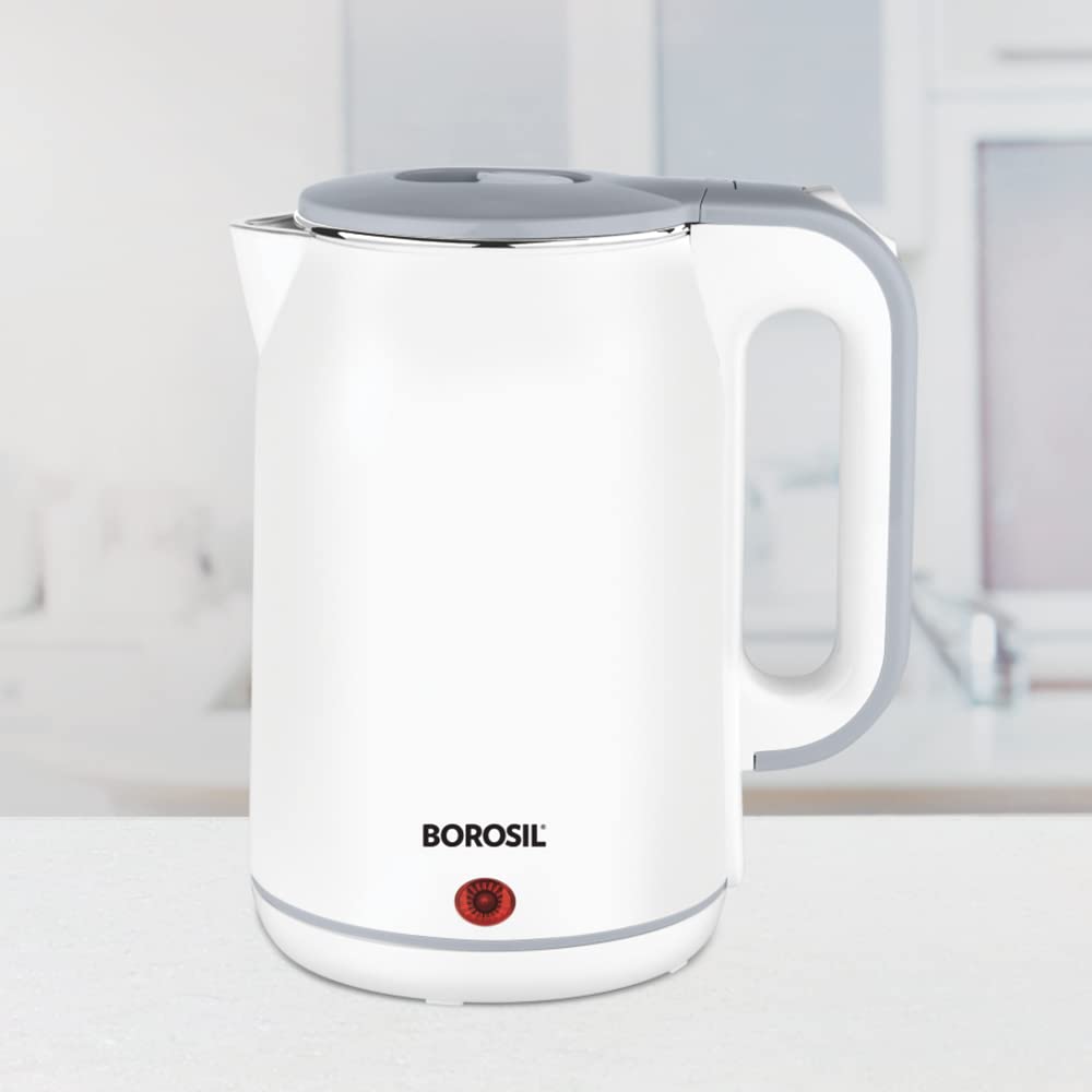 Borosil Cooltouch Electric Kettle, Stainless Steel Inner Body, Boil Water For Tea, Coffee, Soup, Silver, 1800 Watts, 1.8 Liter