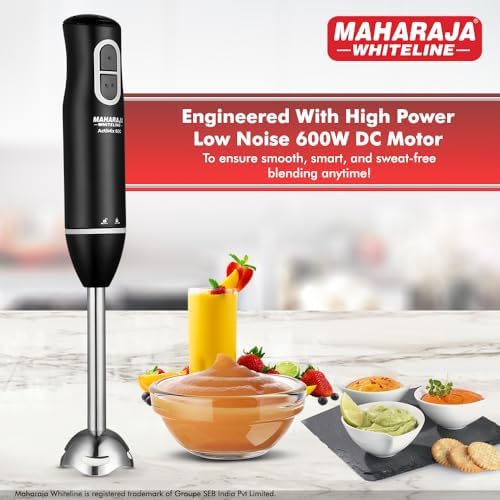 Maharaja Whiteline Actimix Hand Blender with Ergonomic Grip || Sharp Blades for Tough Blending || 2 Year Warranty, 600W (Black & Grey)