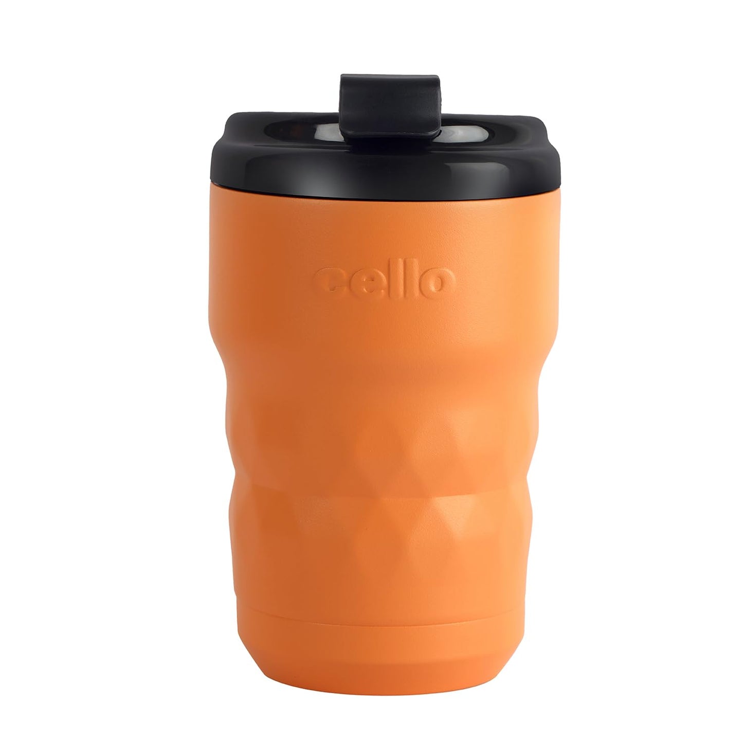 Cello Latte Coffee Stainless Steel Double Wall Insulation Flask | Flip-Top Lid & Wide-Mouth Opening | Leak-Proof and Spill-Resistant | 350, Orange