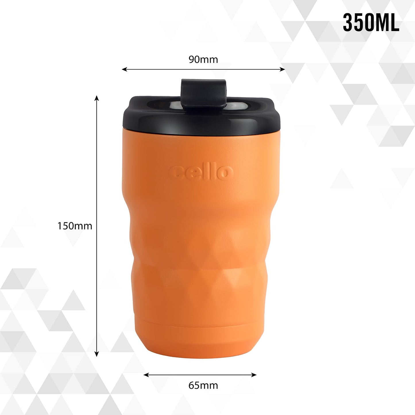 Cello Latte Coffee Stainless Steel Double Wall Insulation Flask | Flip-Top Lid & Wide-Mouth Opening | Leak-Proof and Spill-Resistant | 350, Orange