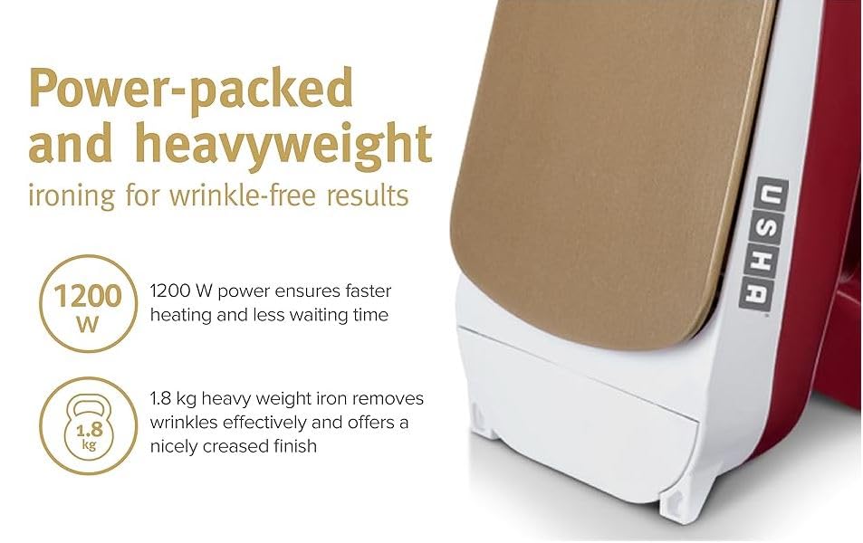 USHA Goliath Heavy Weight 1200 Watts Dry Iron, 1.8 Kg(Red), 1200 Watt