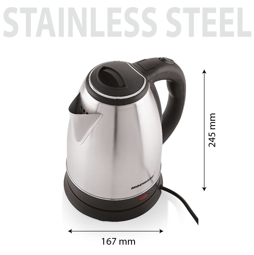 MODWARE Stainless Steel Electric Kettle 1.8 Litre, for Boiling Water, Making Tea and Coffee, Instant Noodles, Soup etc- Silver (1.8 Litre)