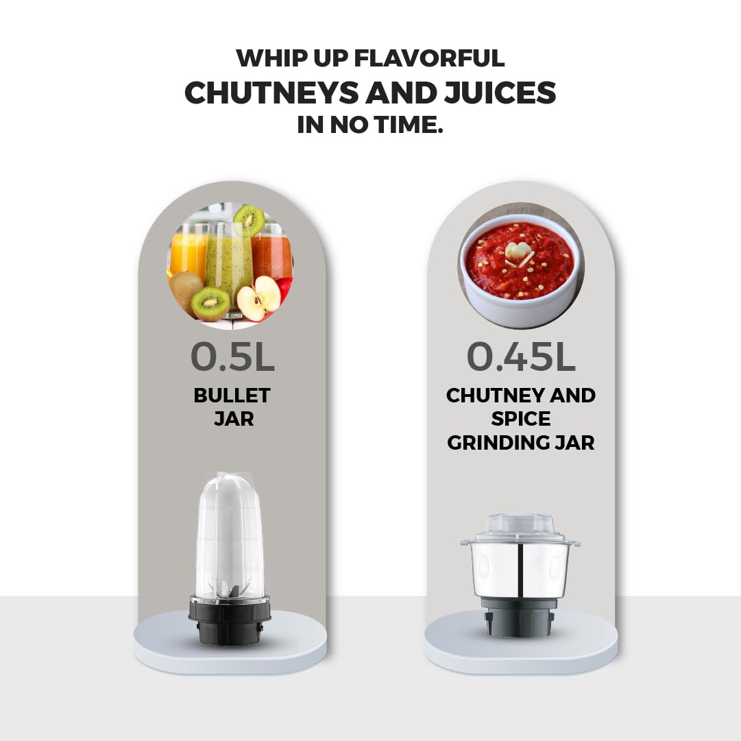 Master Wonder Mixer Grinder, unique VentAir Turbo Powerful 850W, Ultra Grind Technology, 5 Jars (3 Stainless Steel + 2 Polycarbonate), Black, 3 Years Product Warranty, 5 Years Motor Warranty