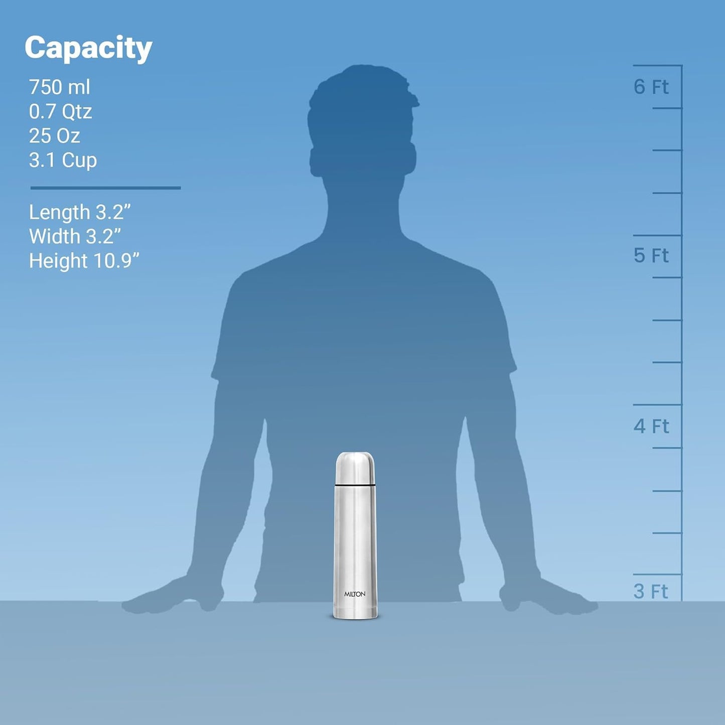 Milton Thermosteel Flip Lid Flask, 750 milliliters, Silver