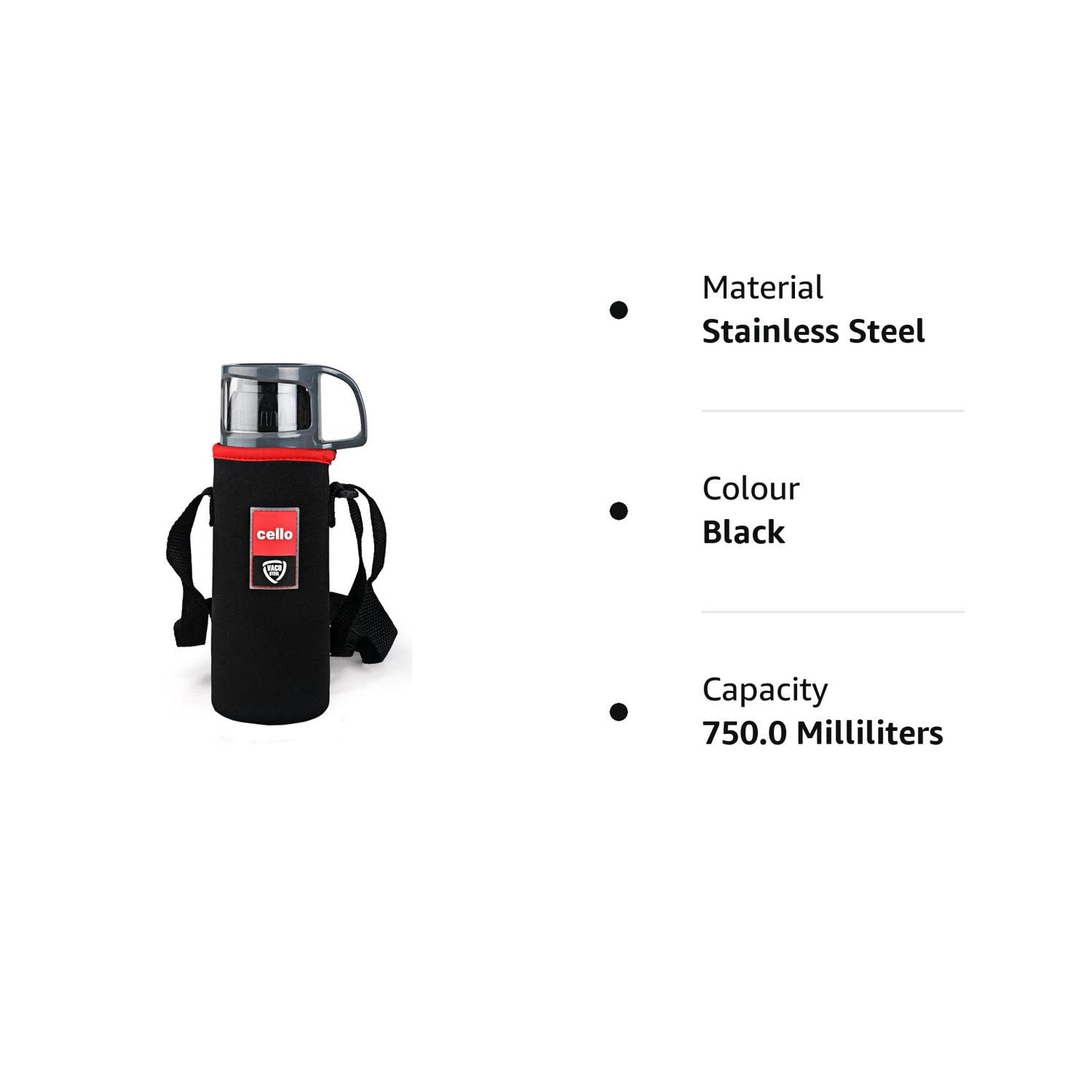 Cello Instyle Stainless Steel Flask, 750 ml, Black