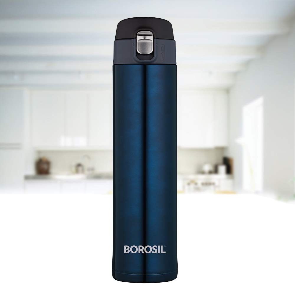 Borosil Hydra Nova 500 ml Stainless Steel Water Bottle | Double Wall Vacuum Insulated Flask | 16 Hours Hot and 18 Hours Cold | Bottle for Office, Gym, School, College | 1 Year Warranty, Blue