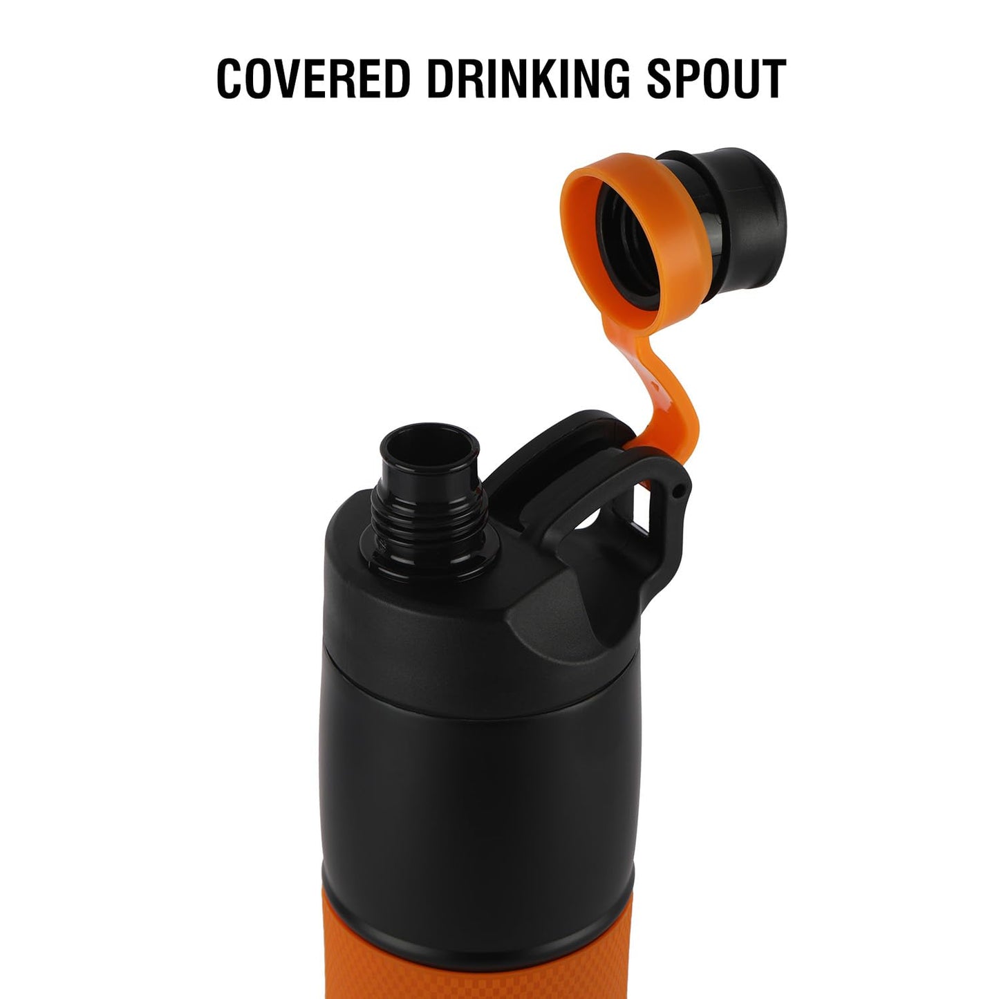 Cello Force Vacuum Insulated Flask | Hot and Cold Water Bottle with Anti-Slip Grip | Double Walled Sports Bottle for Travel, Home, Office, School | 700ml, Orange (Stainless Steel)