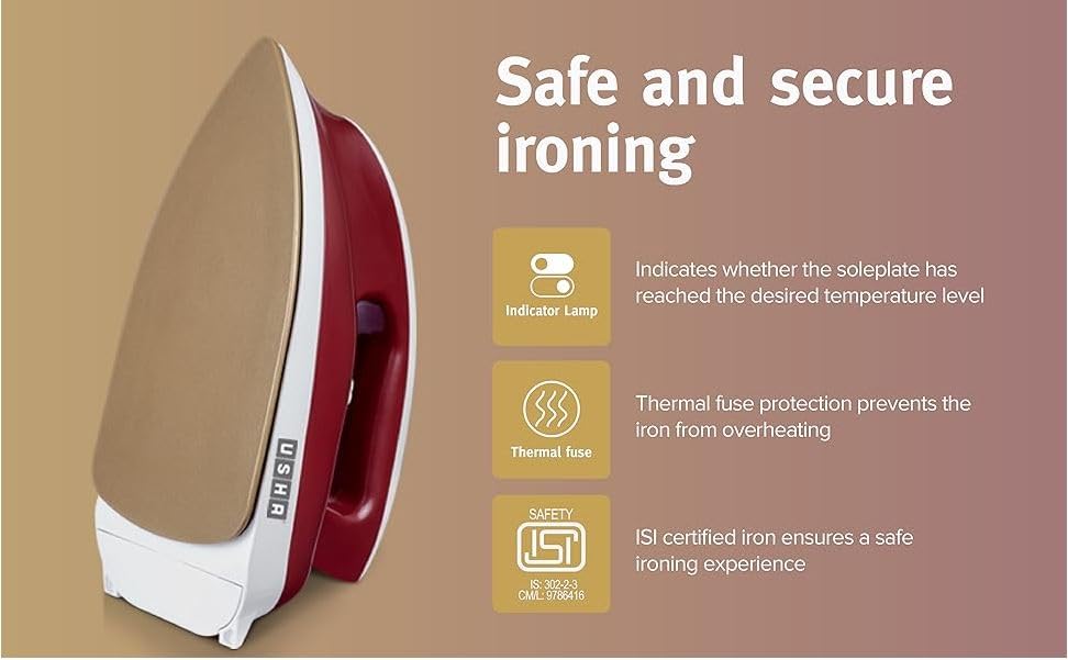 USHA Goliath Heavy Weight 1200 Watts Dry Iron, 1.8 Kg(Red), 1200 Watt