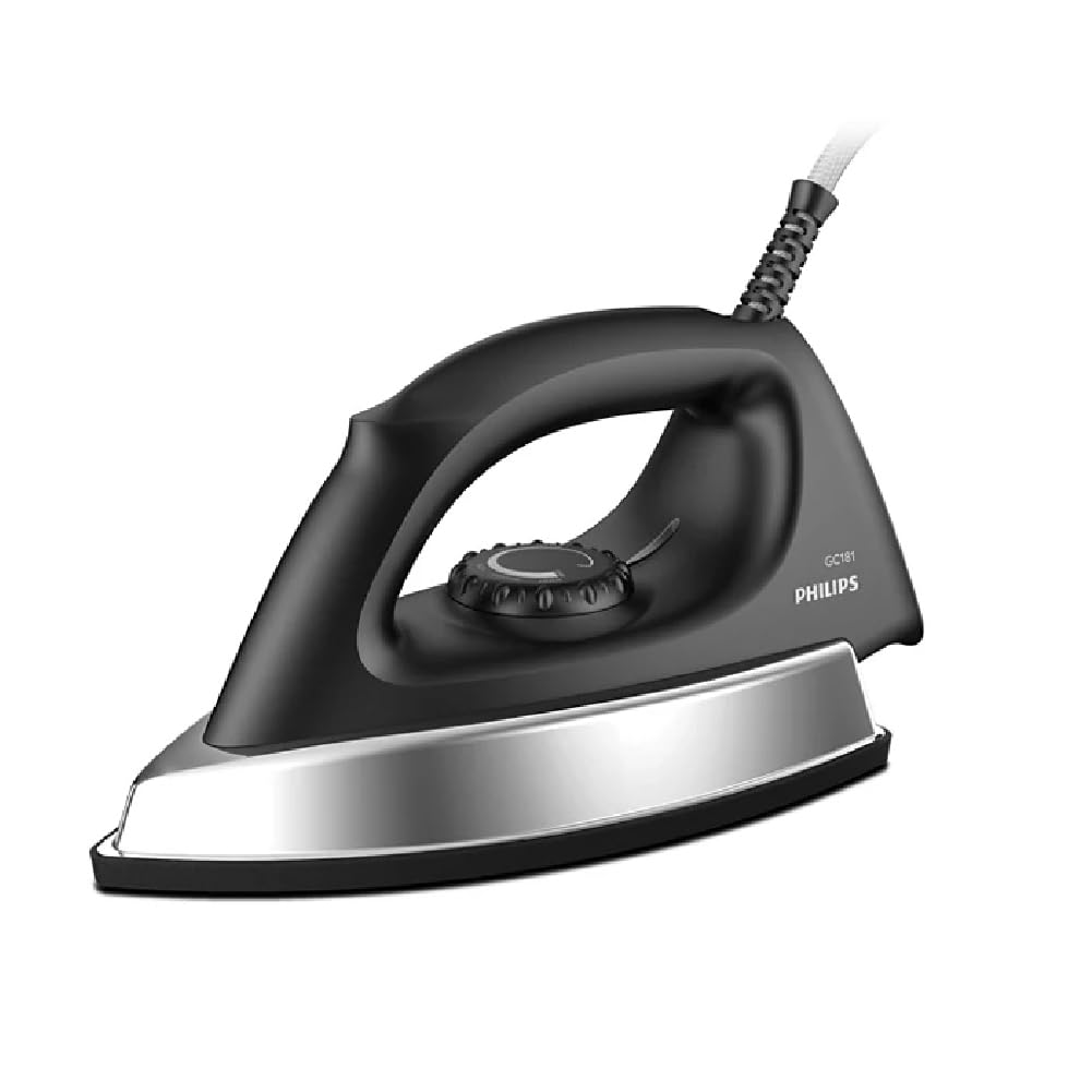 PHILIPS Stainless_Steel Heavyweight Dry Iron Gc181/80-1000 Watts Power, Black Non-Stick Soleplate, Ergonomic Grip