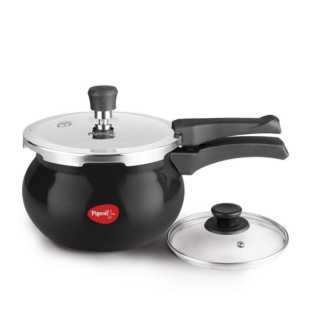 Pigeon by Stovekraft 12639 Titanium Hard Anodised Aluminium Outer Lid Handi Pressure Cooker, 3 Litres, Black