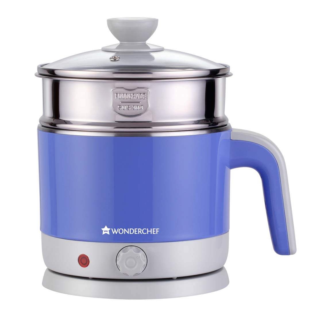 Wonderchef LUXE Multicook Stainless Steel 1.2 L Electric Kettle, 1000W, Blue with egg boiler attachment