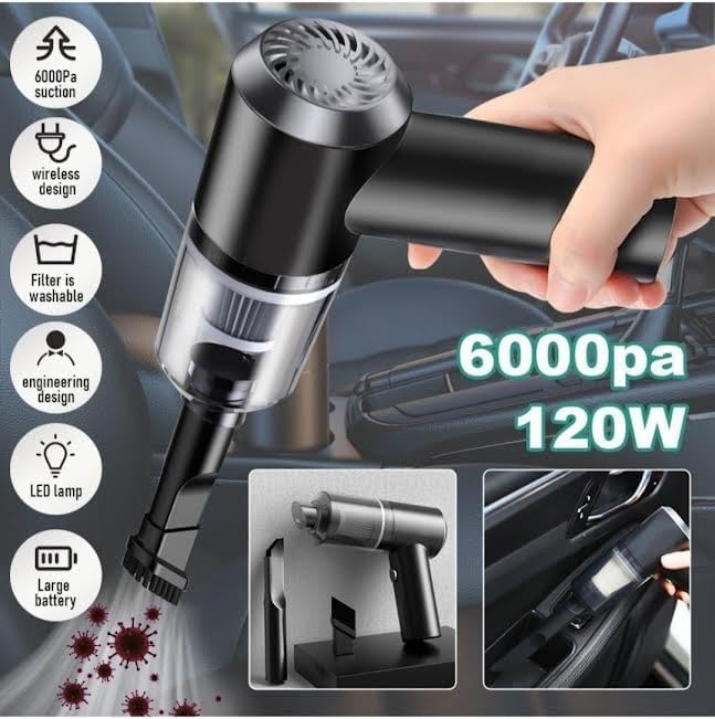 3 in 1 Portable High Power Car Vacuum Cleaner with Blower | USB Rechargeable Wireless Handheld Car Vacuum Cleaner Traveling, Camping Reusable, Portable, Rechargeable Vacuum