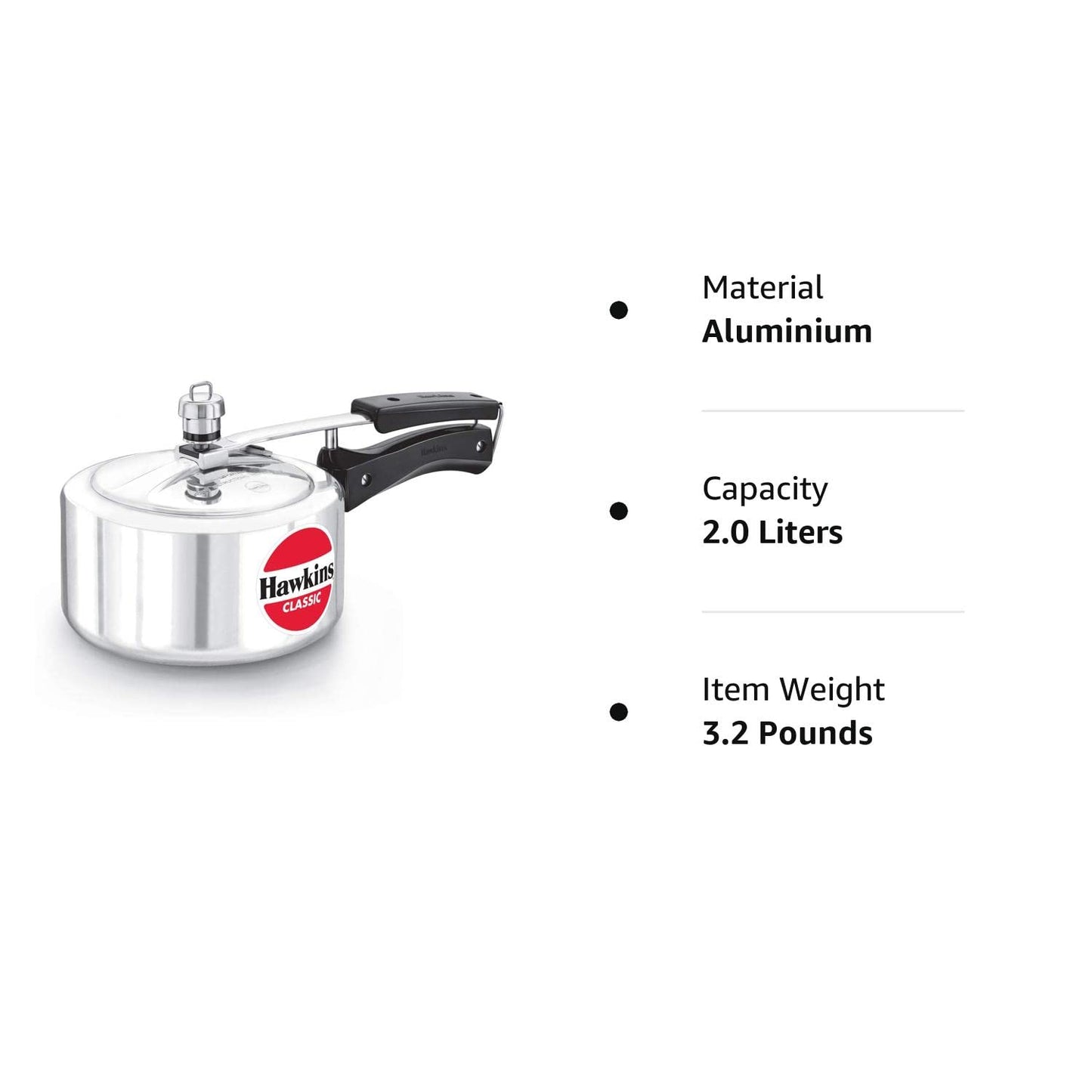 Hawkins Classic Aluminium Inner Lid Pressure Cooker, 2 Litre, Silver (CL20)