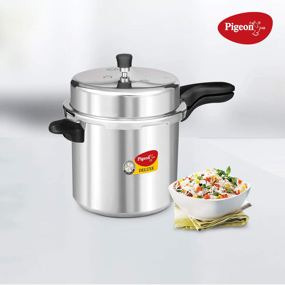 Pigeon by Stovekraft Deluxe Aluminium Outer Lid Pressure Cooker, 10 Litres, Silver