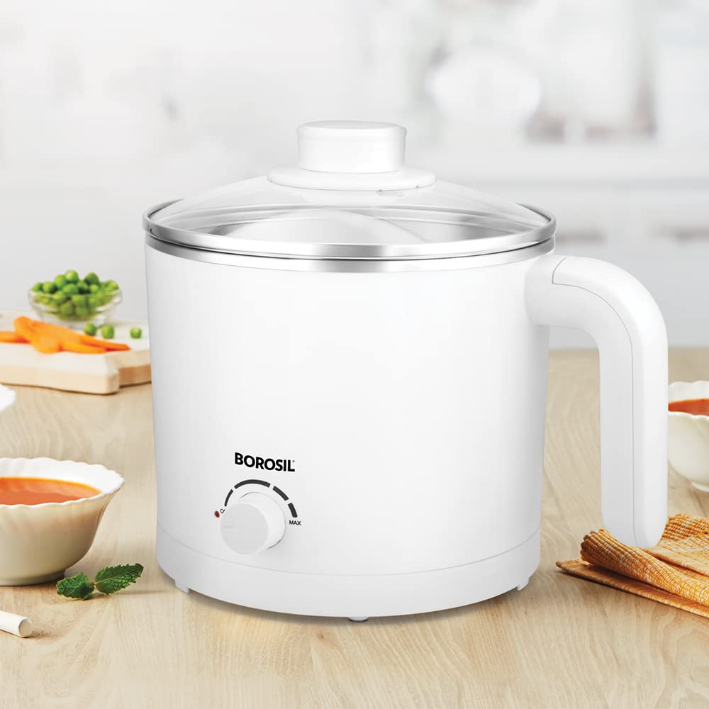 Borosil Cooltouch 1.2 L Electric Kettle, Stainless Steel Inner Body, Boil Water For Tea, Coffee, Soup, Noodles, White
