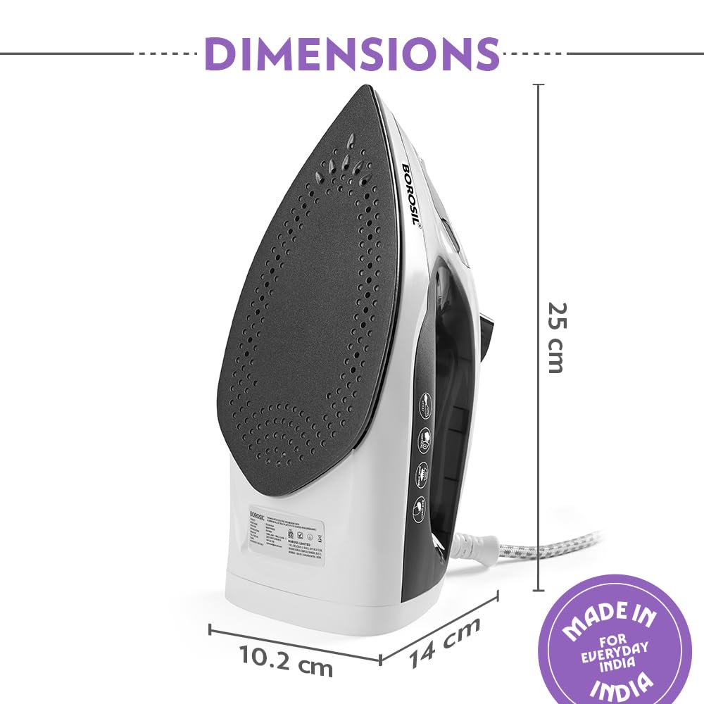 Borosil SmartPress 1380W Steam Iron | Ceramic Soleplate, 12g/min Steam, Vertical & Horizontal Steam Busting, Self Cleaning Function, Overheat Protection | For Dry & Steam Ironing | 2 Years Warranty