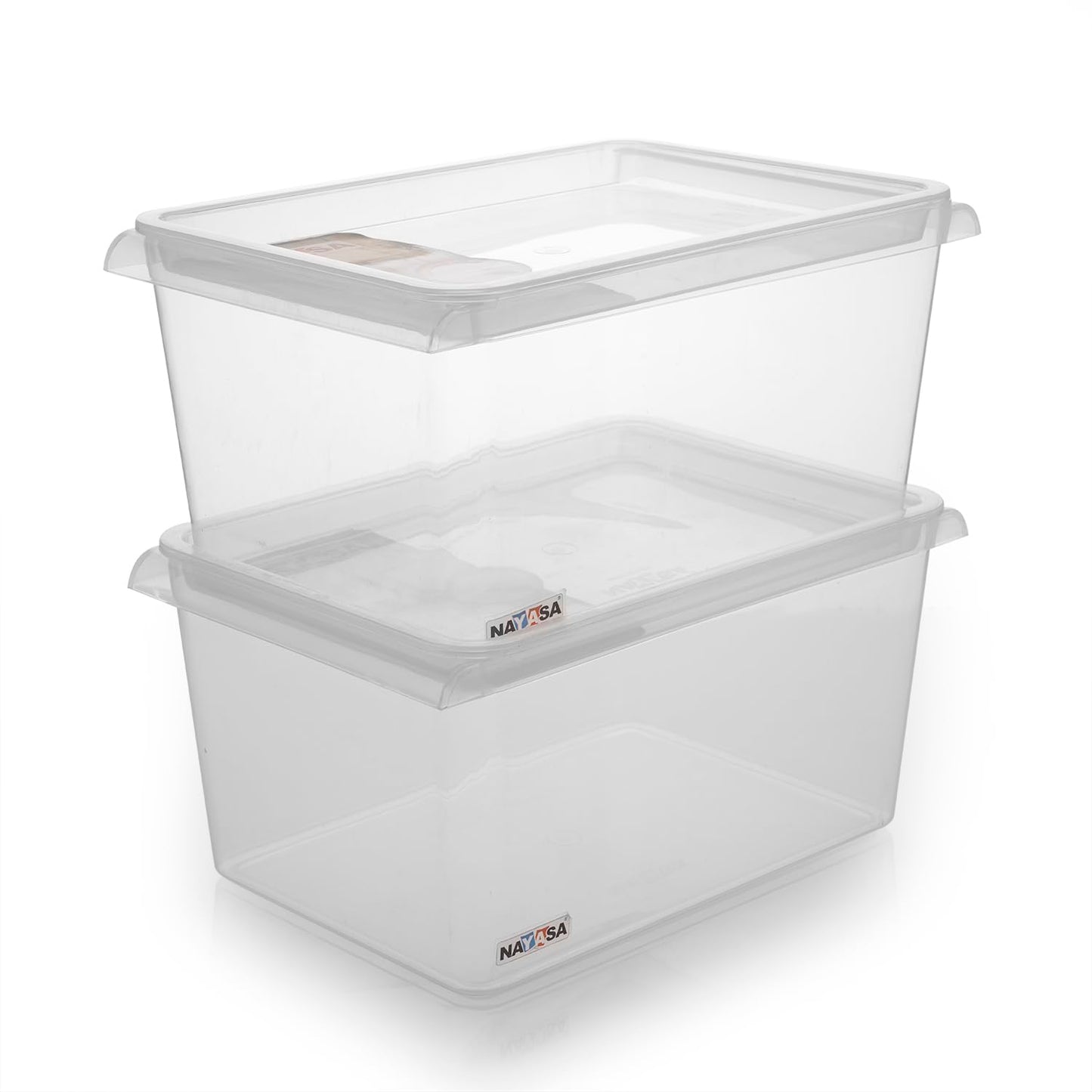 Nayasa Stack N Store Set Of 2 | 5 Ltrs | Plastic Storage Boxes With Lid | Side Handle | Stackable Boxes | Can Be Used For Multipurpose Storage | Strong And Durable Quality | Clear