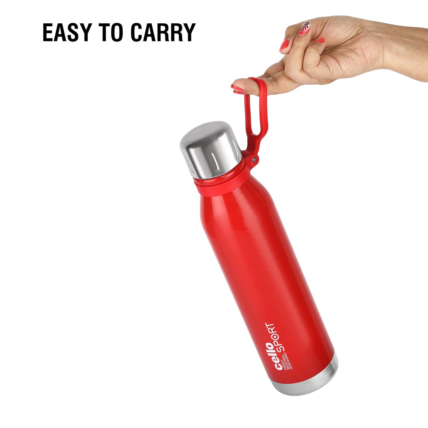 Cello Bentley Stainless Steel Flask, 800ml, Red | 24 Hours Hot and Cold Thermoflask | Leak Proof & Screw Top Lid | Ideal for Office, Gym, Home, Kitchen, Hiking, Trekking, Travel Bottle