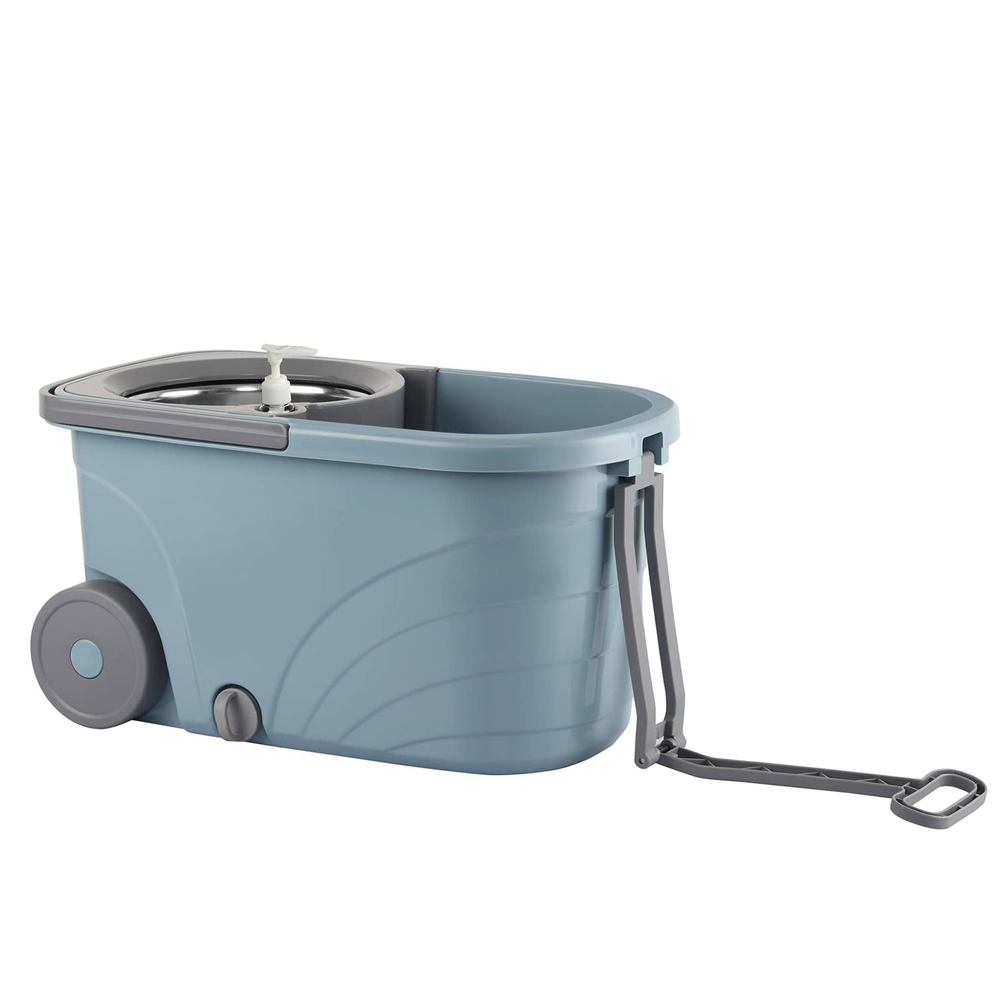Kleeno by Cello Max Clean Deluxe Stainless Steel Wringer With Big Wheels & Puller Handle, Grey |360° Flexible Mop With 1 Microfiber Refill & Liquid Dispenser|Daily Use Floor Cleaning Pocha With Bucket