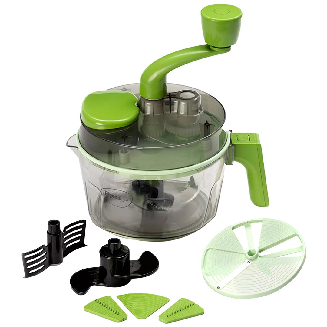 Pigeon by Stovekraft Tornado Turbo Manual Chopper | Food Processor 1.5 L Used for Chopping, Atta Kneader, Slicing, Shredding and Whipping - Green, Large