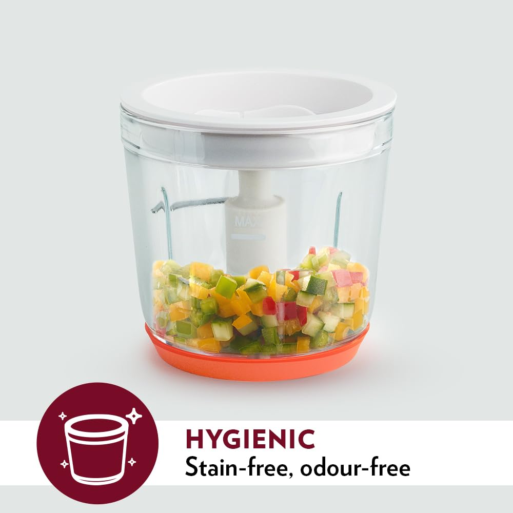 Borosil Chef Delite 260W Electric Glass Chopper For Kitchen Use | White Chopper | Low Noise Operation | Kitchen Accessories Items | Stainless Steel Blades, Whisking Blade for Cream, Chaas, Lassi