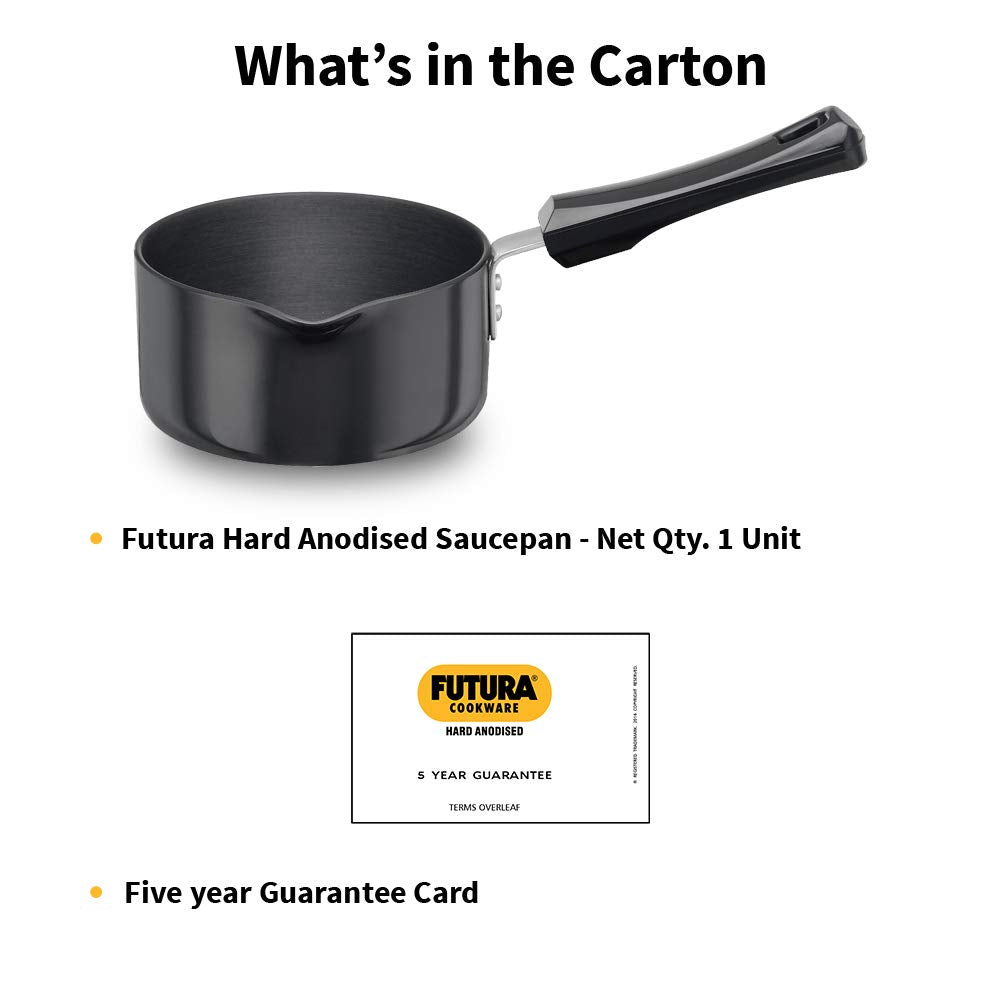 Hawkins Futura Hard Anodised Saucepan, Capacity 1 Litre, Diameter 14 Cm, Thickness 3.25 Mm, Black (As10) (Aluminium),Non-Stick, 1 Liter