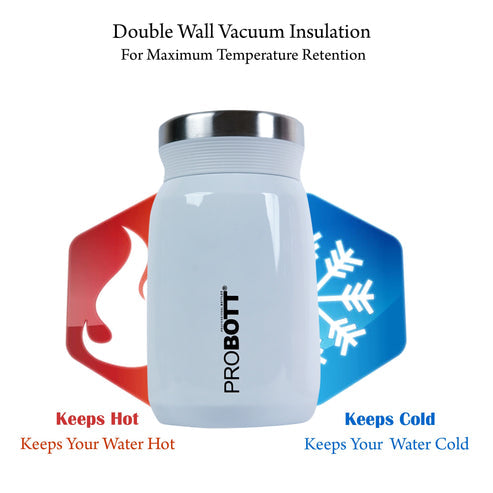 PROBOTT Gourmet 300 ml Vacuum Insulated Flask Jar, White | Soup Flask | Dal Flask | Sambar Flask | Thermos | Long Hours Hot and Cold