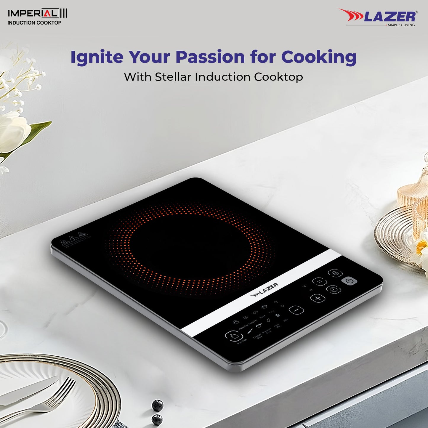 Lazer Imperial 2100 Watts Induction Cooktop | Automatic power |1 year warranty|Black