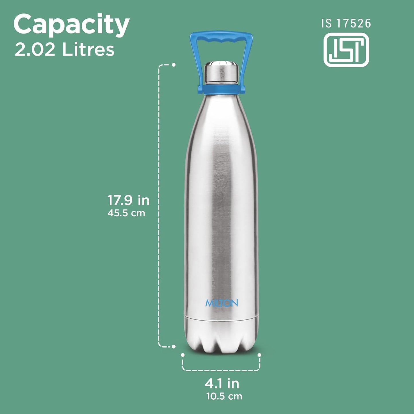 Milton Duo Dlx 2200 Thermosteel 24 Hours Hot and Cold Water Bottle with Handle, 2.02 Litres, Silver