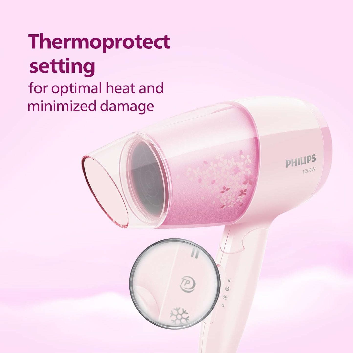 Philips Hair Dryer Bhc017/00 Thermoprotect 1200 Watts with Air Concentrator + Diffuser Attachment - Pink