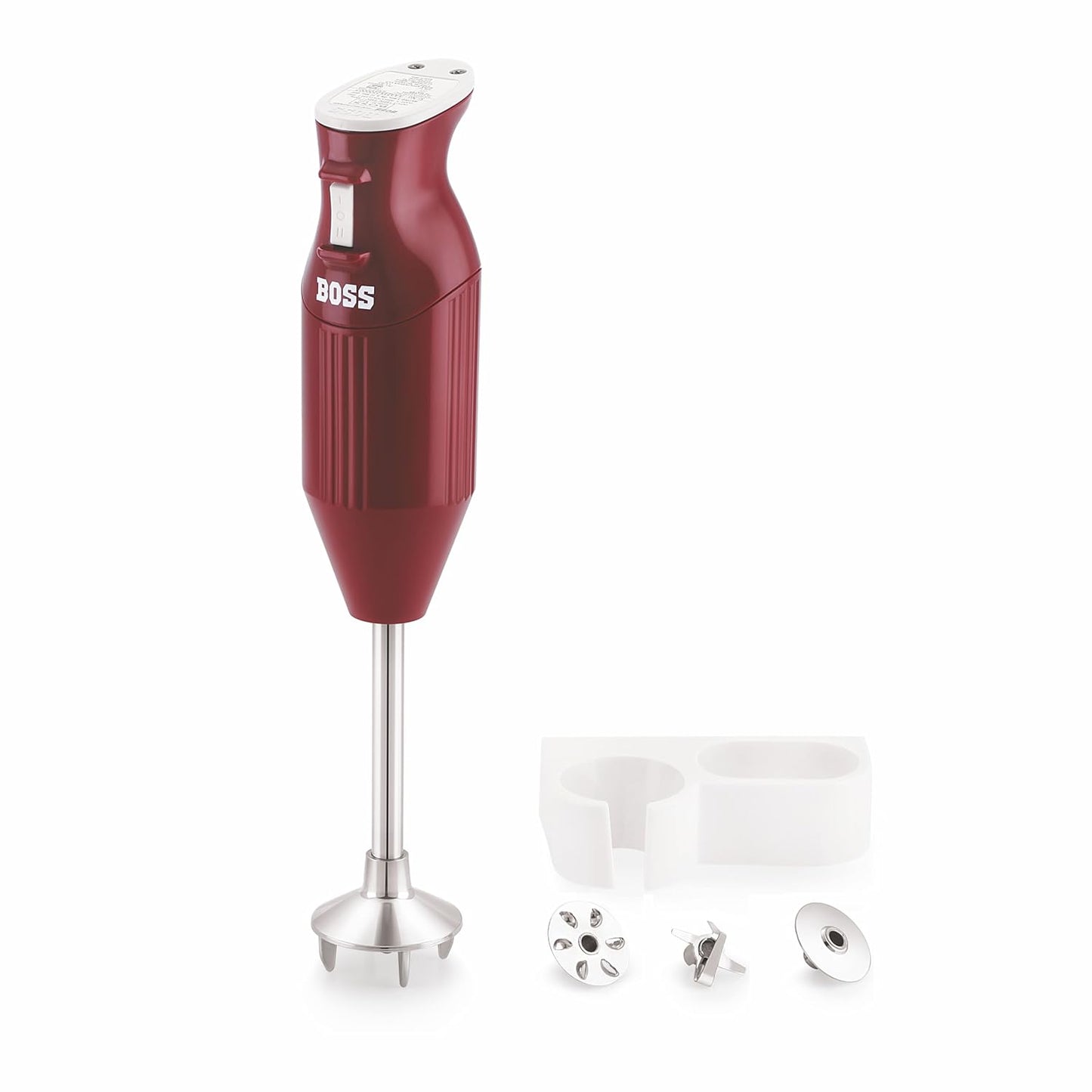 BOSS B132 Portable Hand Blender 225W - Watt | Variable Speed Control | 3 Years Warranty | Easy to Clean and Store | ISI-Marked, Maroon,Stainless Steel