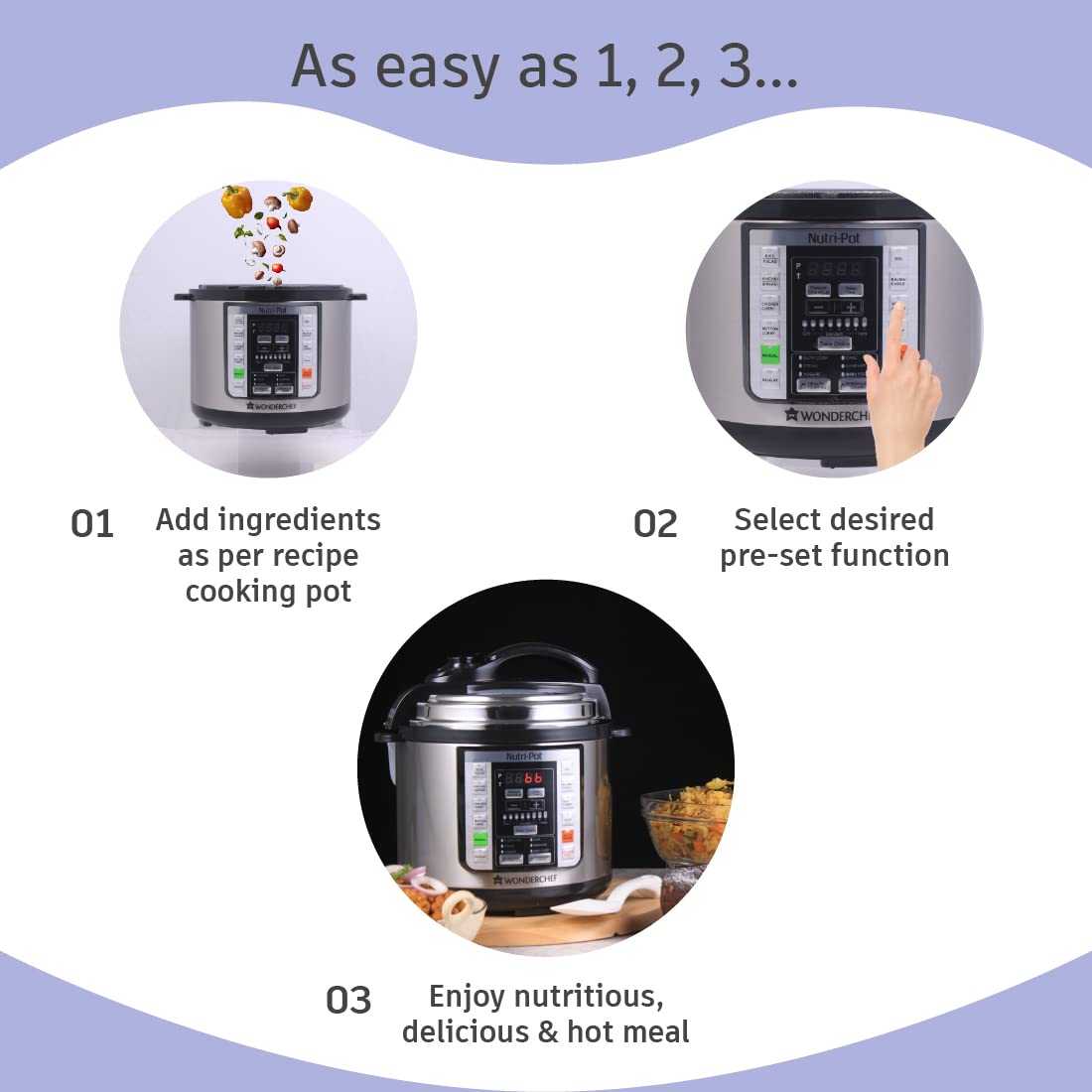 Wonderchef Nutri-Pot Electric Pressure Cooker with 7-in-1 Functions|18 pre-set functions|Pressure Cooking, Saute/Pan Frying, Slow Cooking, R-41236756 |3L capacity