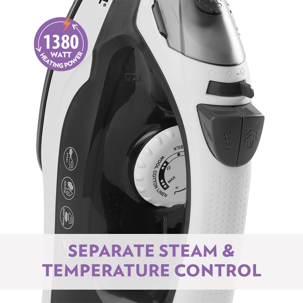 Borosil SmartPress 1380W Steam Iron | Ceramic Soleplate, 12g/min Steam, Vertical & Horizontal Steam Busting, Self Cleaning Function, Overheat Protection | For Dry & Steam Ironing | 2 Years Warranty