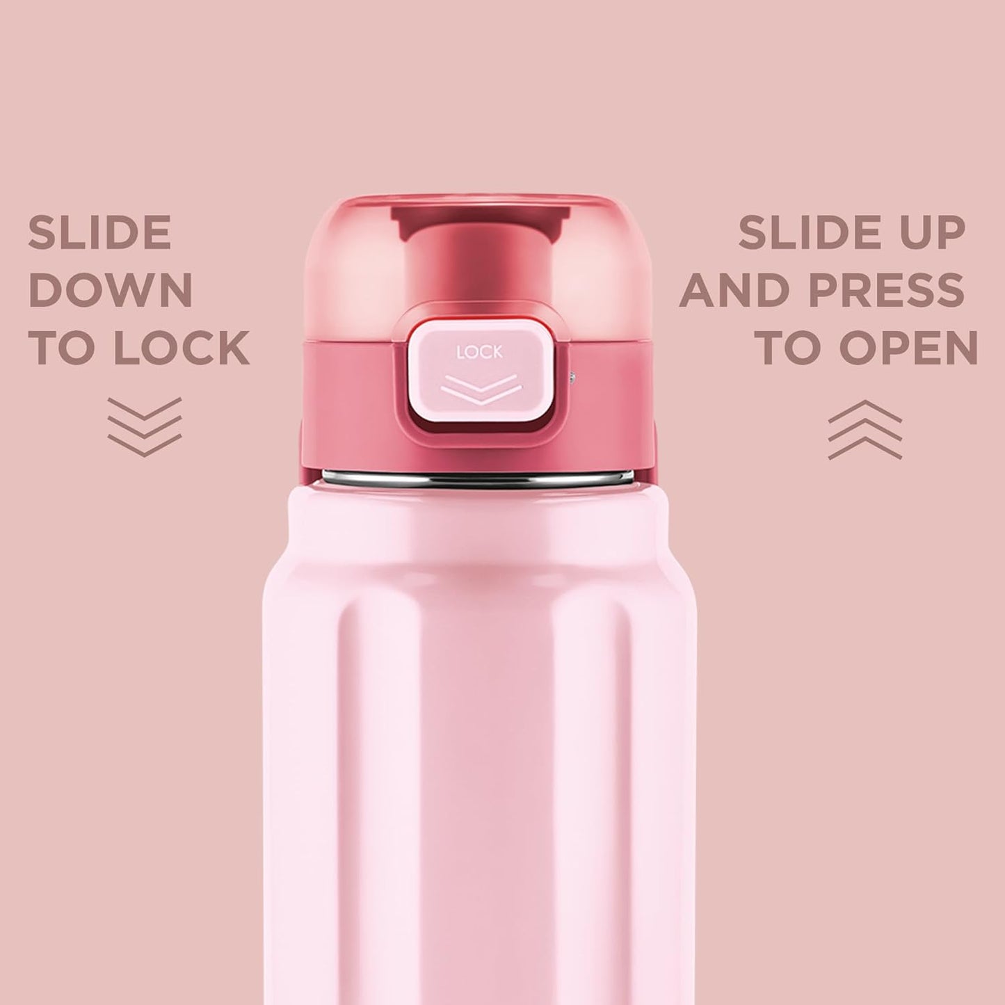 Milton Taurus 900 Steel Thermoware, Inner Stainless Steel, Cold PU Insulated, Leak Proof Water Bottle for School Kids, Office, Gym, Easy to Carry Handle, 665 ml, Light Pink