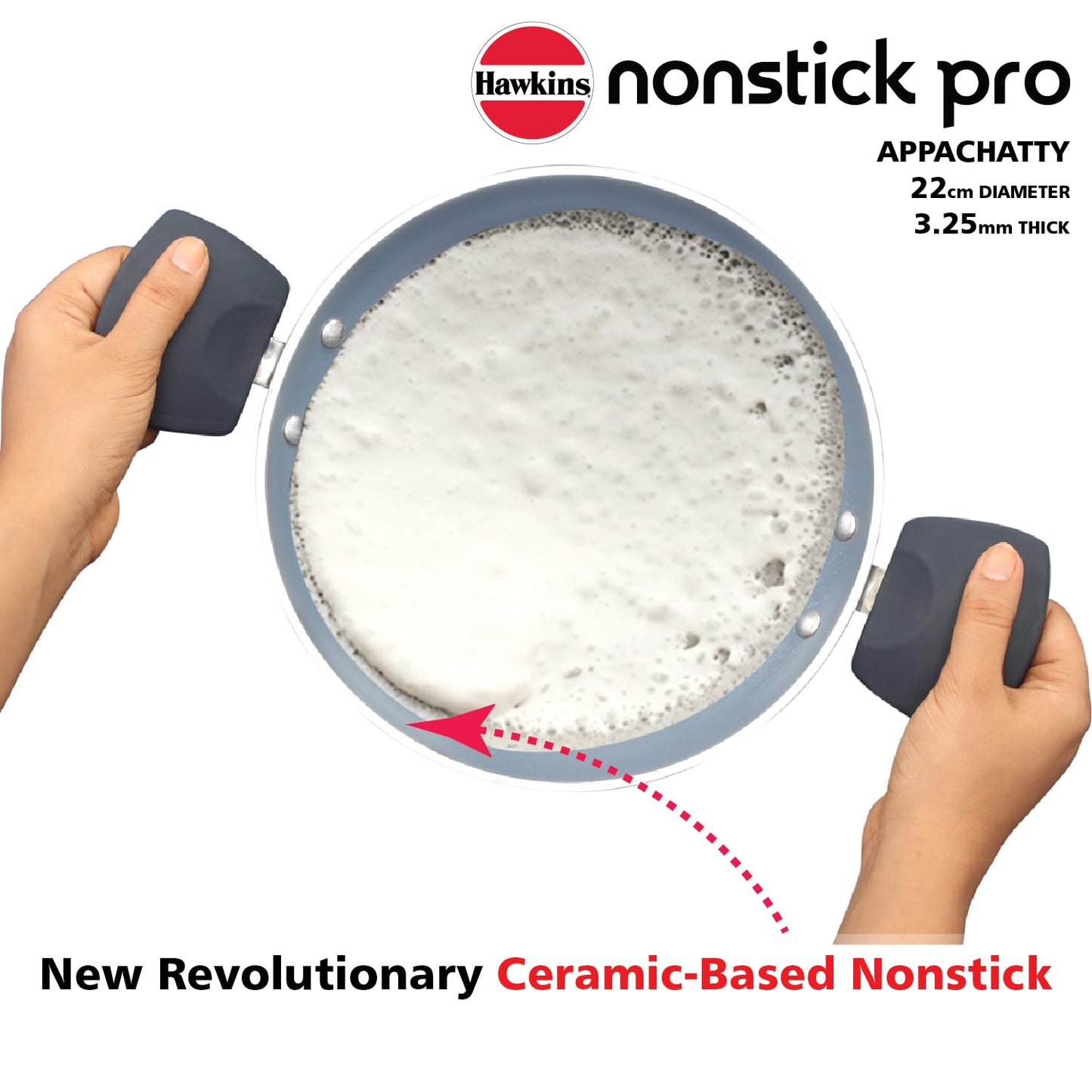 Hawkins Nonstick Pro 0.9 Litre Appachatty, Mini Kadhai, Appachatti, Appachetty, Appam Pot Maker, Deep Fry Pan with Glass Lid, Granite Kadai (CA09G)